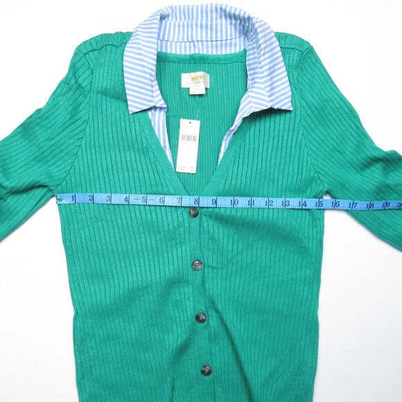 Anthropologie Maeve Layered Twofer Ribbed Cardigan Sweater Kelly Green XL - Picture 5 of 10